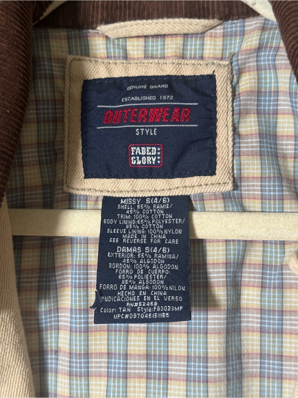 Men's Beige Workwear Jacket with Brown Corduroy Collar - Picture 4 of 5